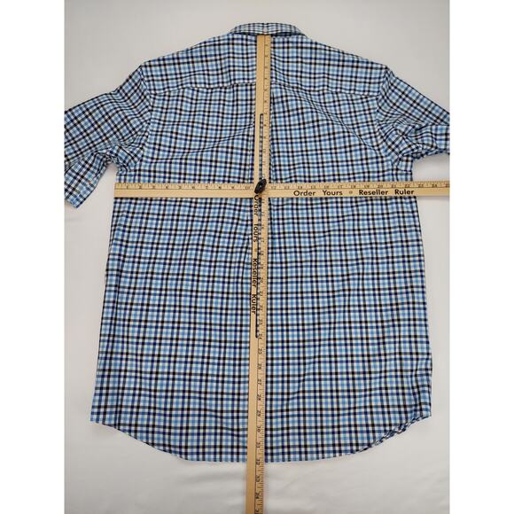 Duluth Trading Co Wrinklefighter Short Sleeve Button Down Mens Blue Plaid Medium - Picture 9 of 11